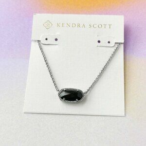 Kendra Scott Elisa Silver Black Opaque Glass Necklace New
